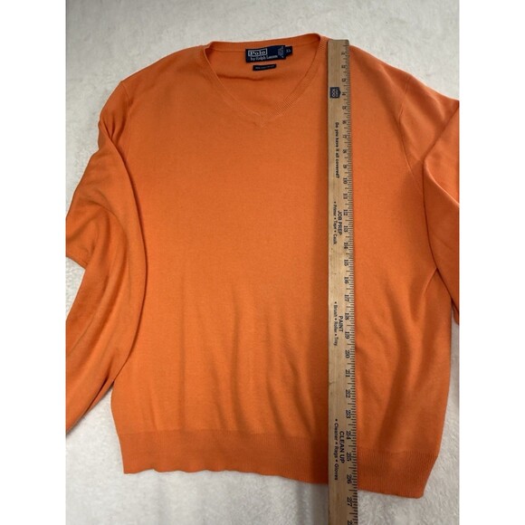 Polo Ralph Lauren Sweater Mens XL V Neck Pullover Orange Pima Cotton Preppy - Picture 6 of 7